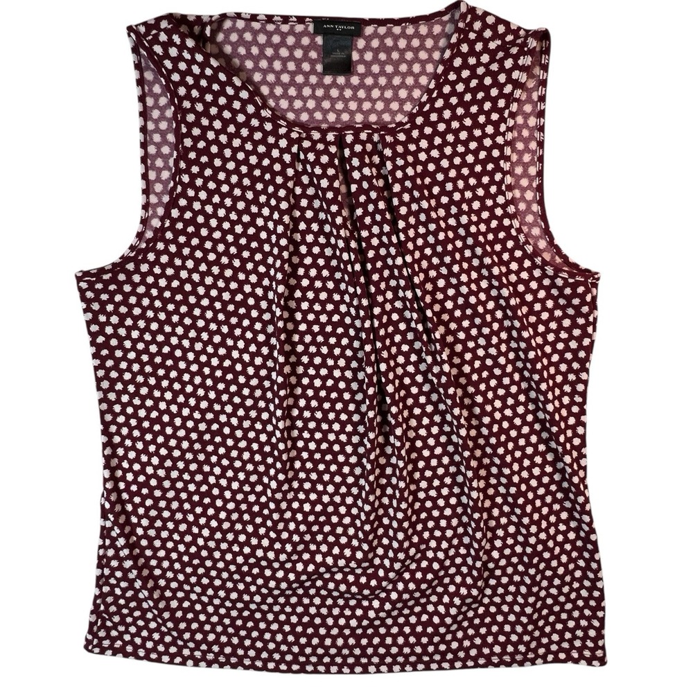 Ann Taylor‎ Blouse Large Red White Geometric Sleeveless Keyhole Sheer Office